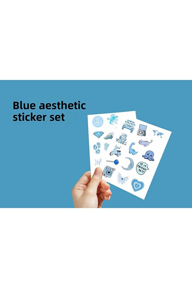 Vsco Blue Blue Aesthetic Planner - مجموعة ملصقات الكمبيوتر المحمول مقاس 3.5 سم، 30 قطعة