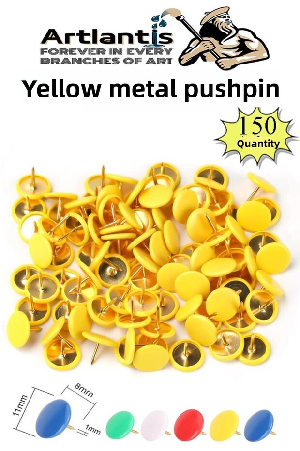 Yellow Pushpin 150 Pcs 1 Pack Colorful Pvc Coated Head Pushpin Plastic Round Button Pushpin Pan