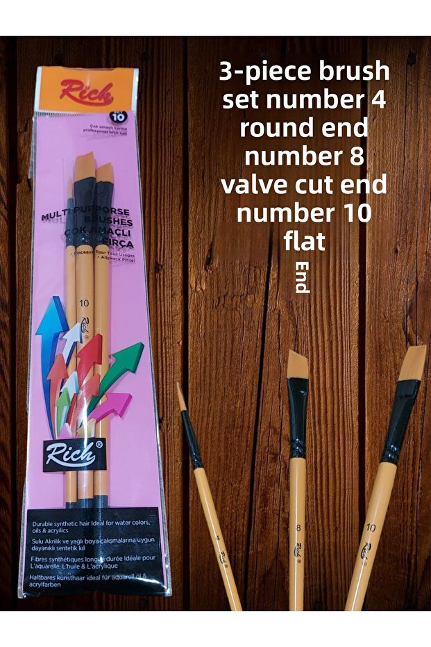3-PIECE BRUSH SET SYNTHETIC BRISTLE 4-8-10 NUMBERS