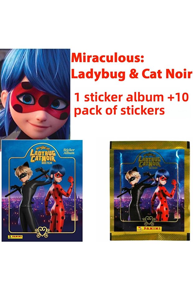 Set of 10 Pack Stickers (40 Pieces) with Miraculous Ladybug Album