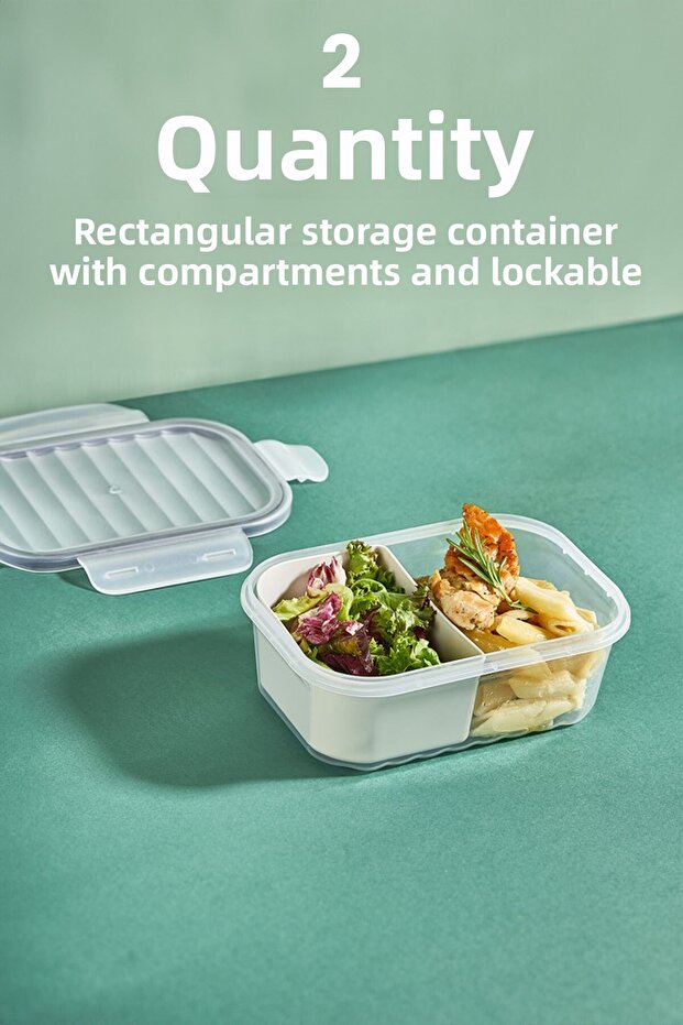1000 ml - 2 Pieces 2 Compartments Locking Leak Proof Storage Container for Breakfast and Nutrition