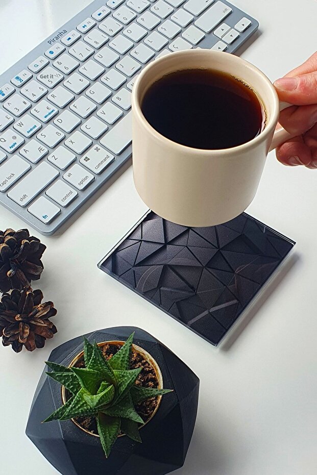 Glass Coaster| Set of 4 Anthracite Crystal| 10cm X 10cm