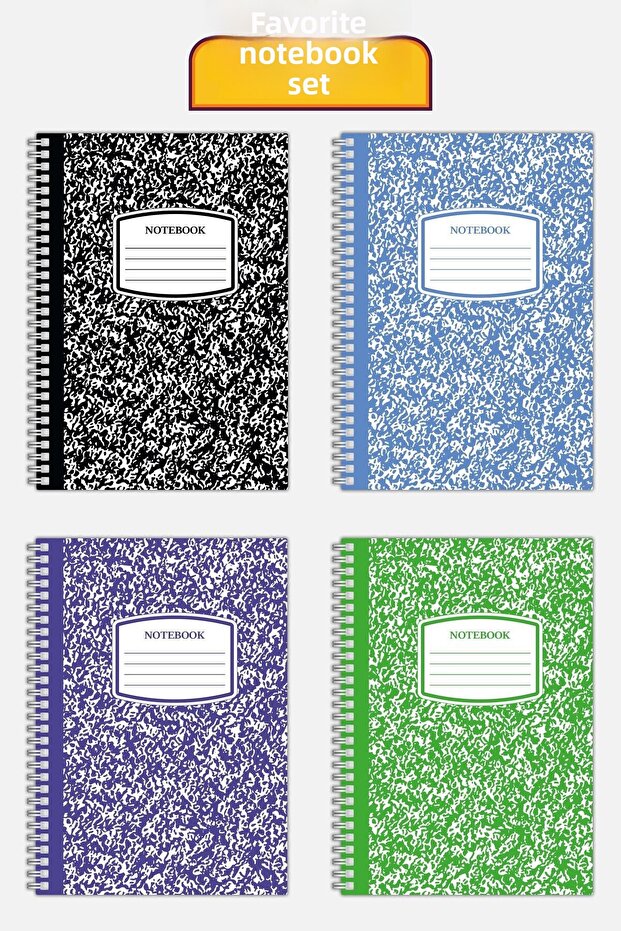 Checked 4-Piece Notebook Set (21 X 14.8 cm 70 sheets) School, Work, Planning Notebook Set