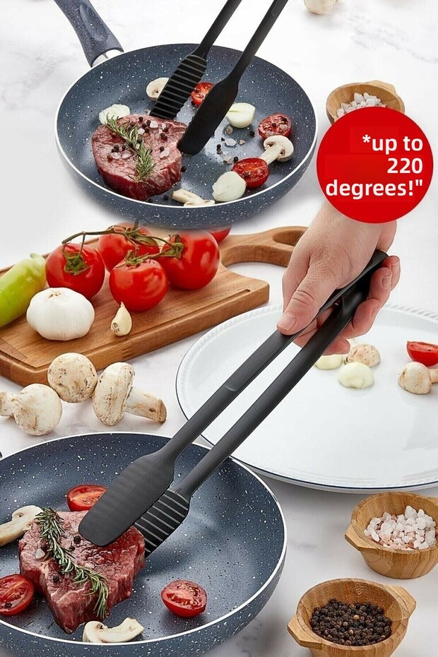 Gnarp Style Serving and Grilling Tongs| Fireproof Non-Stick Tongs Black