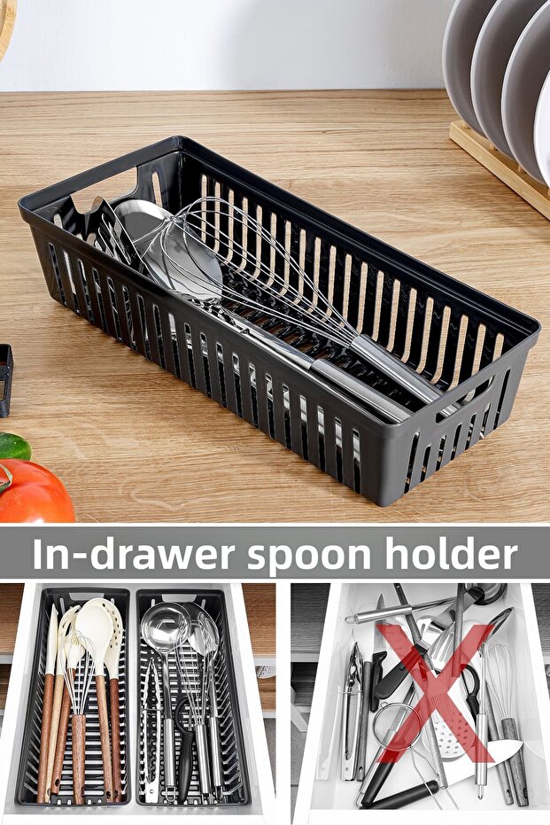 1 Piece Modular Cutlery Holder - Kitchen Organizer Drawer Organizer Knife Holder Ladle Black