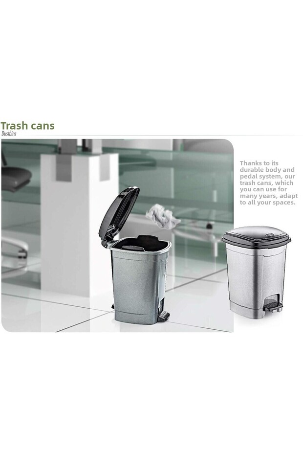 Poly Time Pedal Pressed Garbage Bin Bucket / with Removable Inner Bucket / Gray / 12 Liters / 34X27X27 cm - 5
