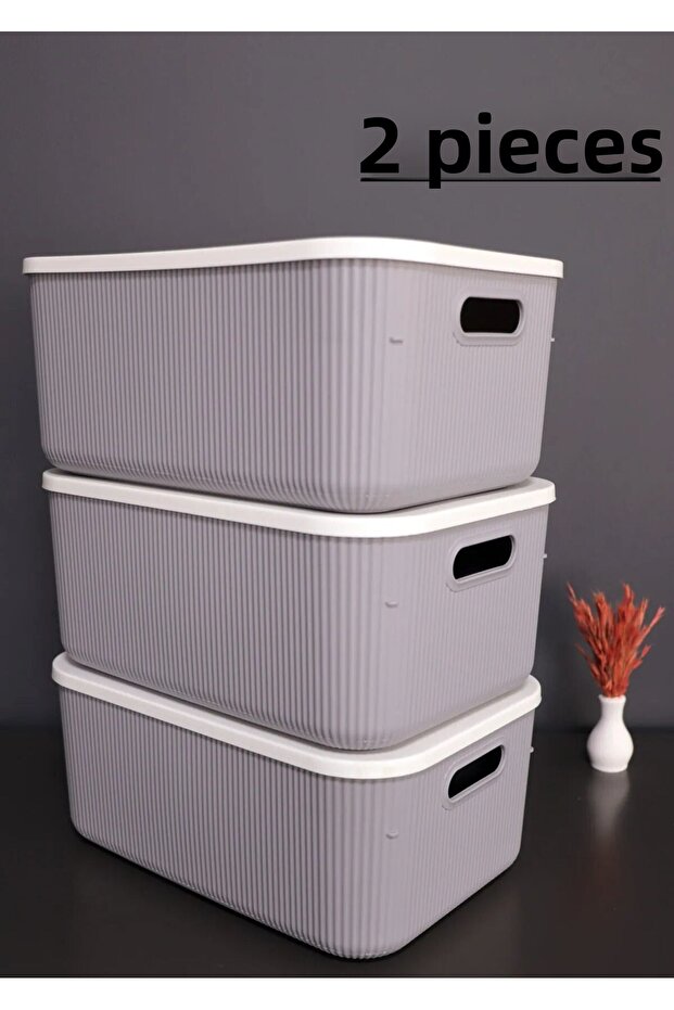 2 Pieces Storage 13 Lt Gray Multi-Purpose Closet Organizer Box with Lid Boots Box - 2