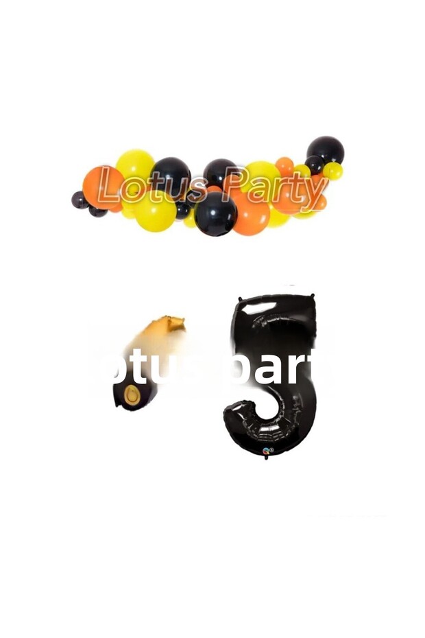 5 Years Construction Themed Balloon Chain Set (Truck Car Foil Black Yellow Orange Balloon)