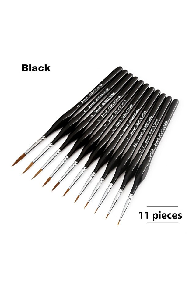 11 piece set black 3 Colors Triangle Birch Rod Miniature Hook Line Pen Art Painting Brushes Weasel H