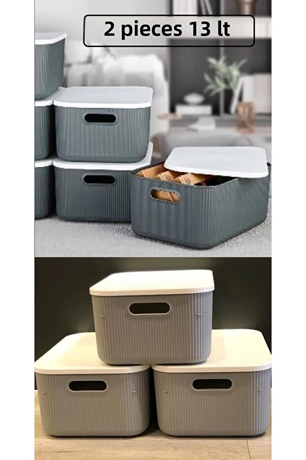 2 Pieces Storage 13 Lt Gray Multi-Purpose Closet Organizer Box with Lid Boots Box - 3