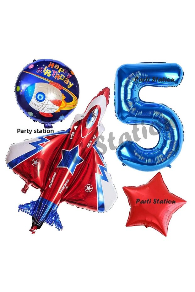 Space Theme Rocket Balloon 5th Birthday Set Galaxy Space Shuttle Balloon Theme Birthday Set