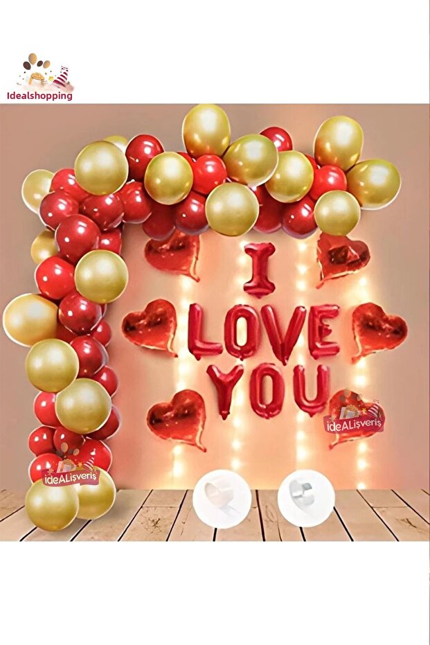 Valentine's Day LED I Love You Red Gold Set with Foil