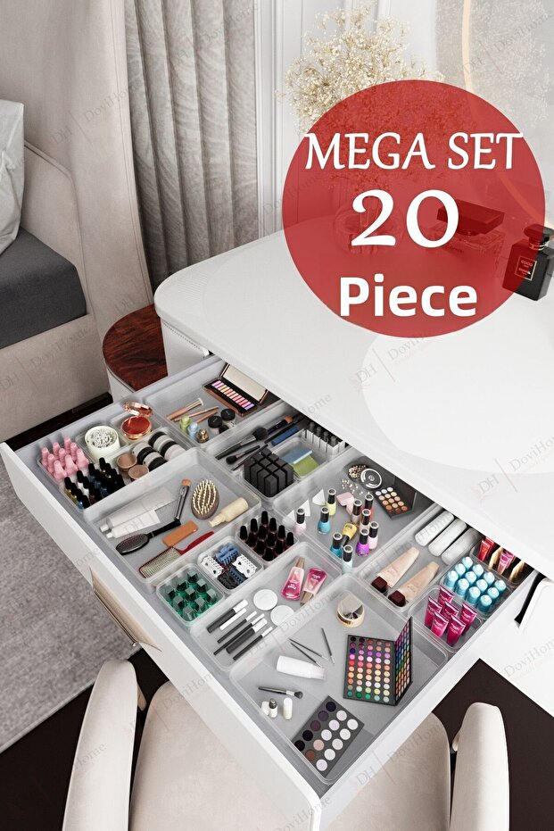 20 Pieces Mega Set Drawer Organizer - Bathroom Makeup & Jewelry Organizer Organizer