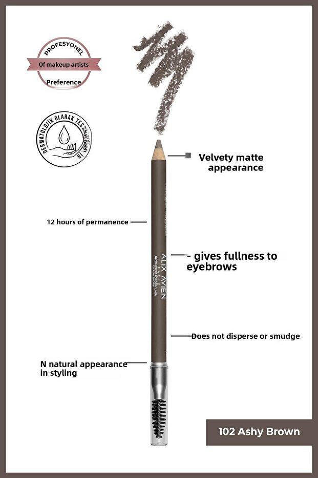Brushed Soft Tip Defining Brown Eyebrow Pencil-Eyebrow Expert Powdery Liner 102 Ashy