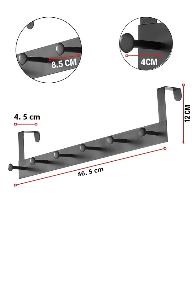 Luxury Behind-The-Door 5-Piece Black Metal Hanger Rack Karaca
