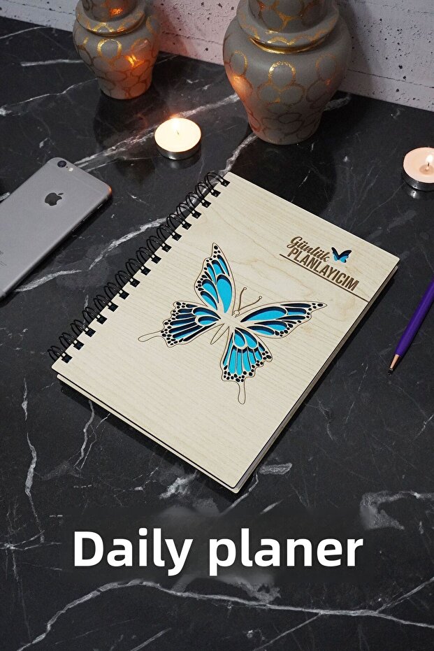 Butterfly Design Wooden Schedule Pad - Undated Agenda - Daily Planner - A5 Schedule Pad
