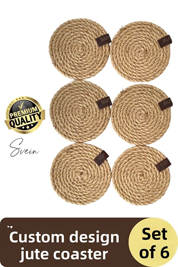 Special Production 6 Pieces Jute Woven Rope Drink Coaster Set Wicker Round Tableware Rattan Handmade