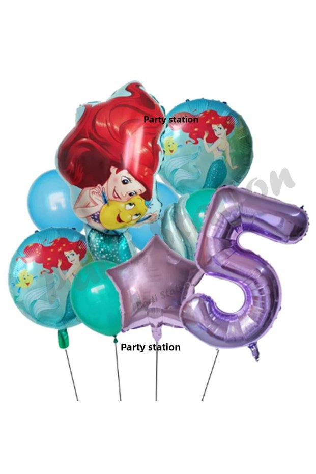 Ariel 5 Years Old Purple Color Little Mermaid Balloon Set - Mermaid Birthday