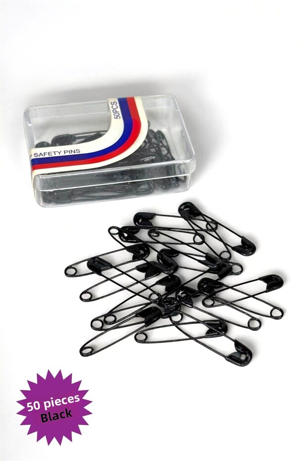Safety Pin Black Color 50 Pieces 2cm - Scarf and Shawl Pin - Women's Hijab Accessory Multi-Purpose