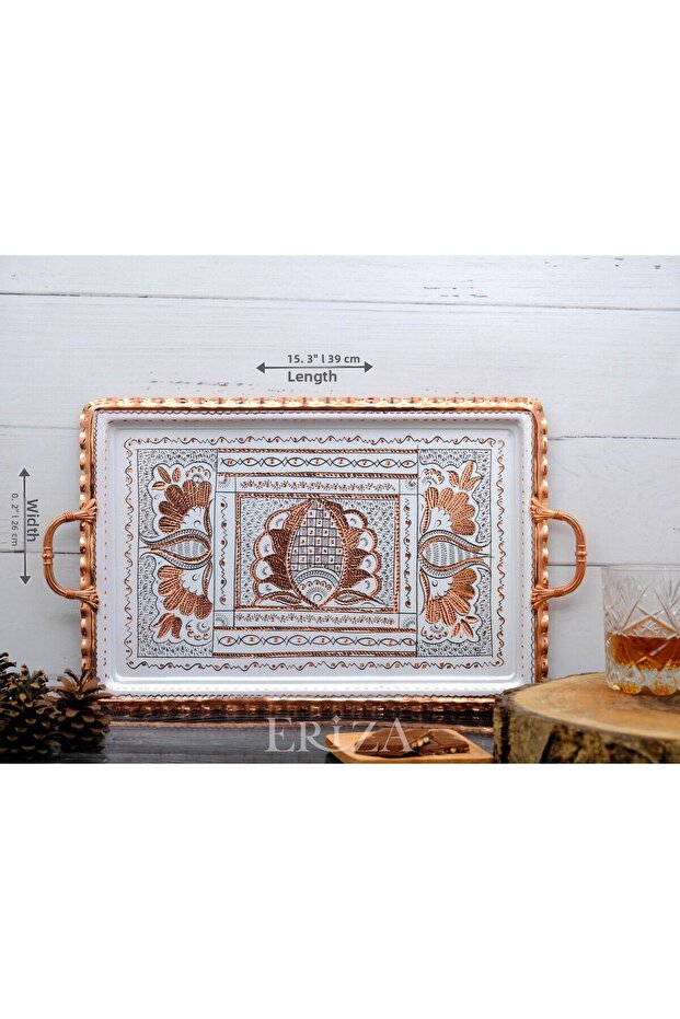 Rectangular Handle Copper Serving Tray 39 cm - 4