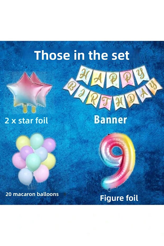 Rainbow Concept 9Th Birthday Party Celebration Set Number and Star Foil Banner and Macaron Balloon - 2