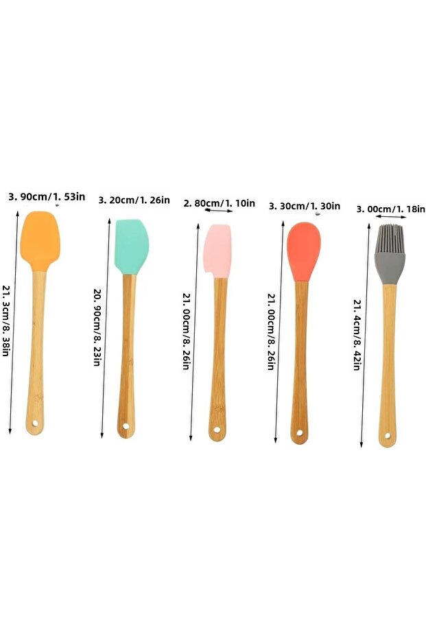 5-Color Bamboo Handle Mini Spatula and Brush Set - 4