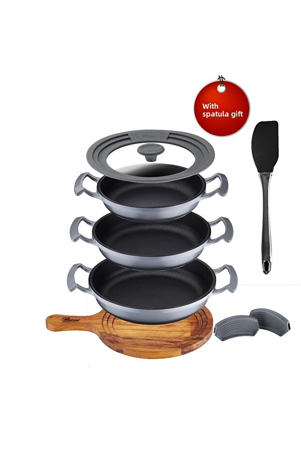Try Cook 7 Piece Gray Fireproof Non-Stick Diamond Coated Saucepan Set