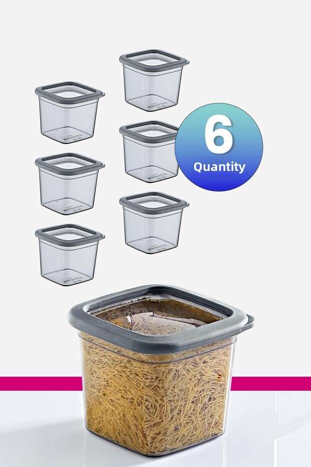 Set of 6 Skali Square Storage Container Anthracite 740 ml - 1
