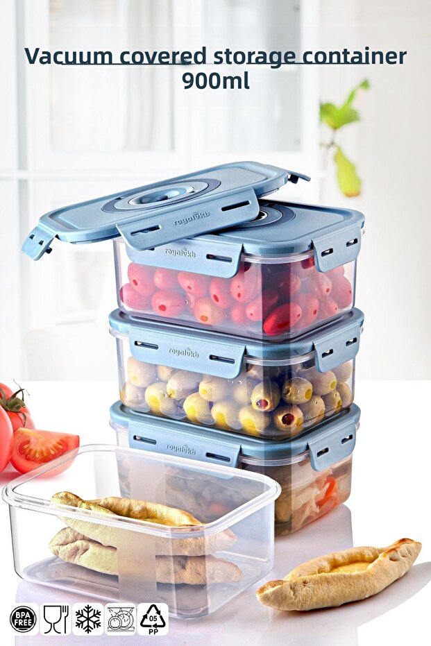 Set of 4 Vacuum Lid Storage Containers 900ml That Can Be Used in Microwave and Freezer. - 1