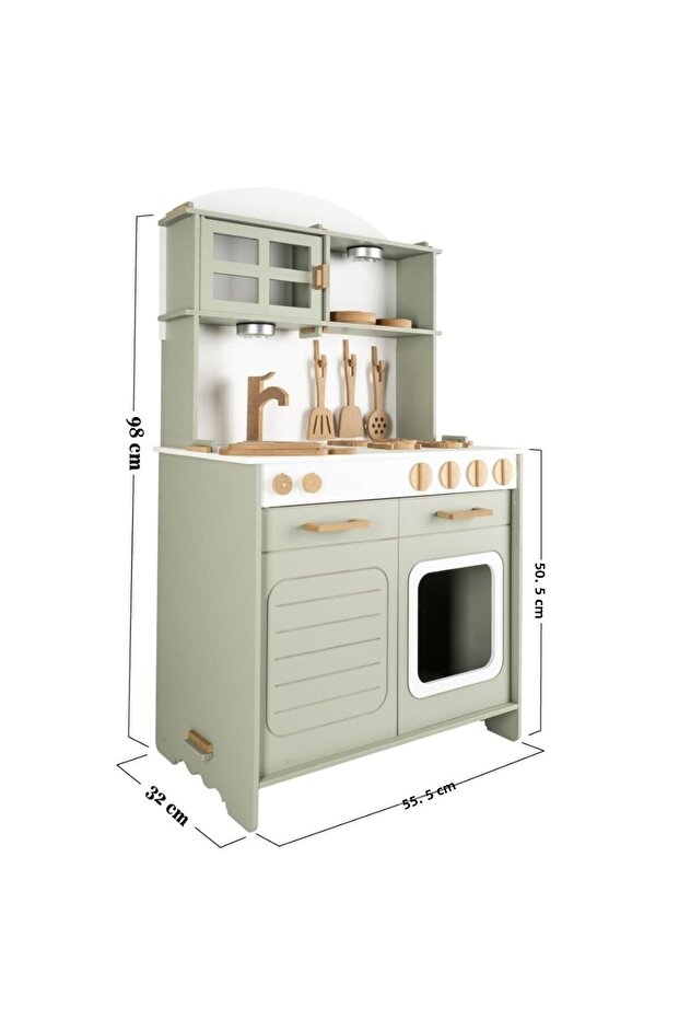 طقم مطبخ خشبي مطلي بطريقة مونتيسوري مع هدية إضاءة LED واحدة - 2