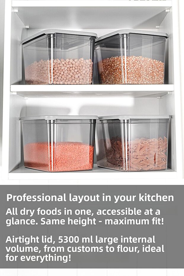 8 Deep Food Storage Containers with Labels - Large Size Flour Pulses Container Food Box Anthracite 5300 ml - 3