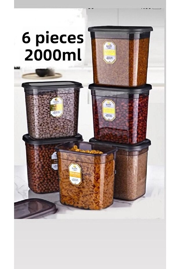 Set of 6 Anthracite Rectangular Storage Containers 2000ml - Set That Can Be Made Multiple Sets - 1