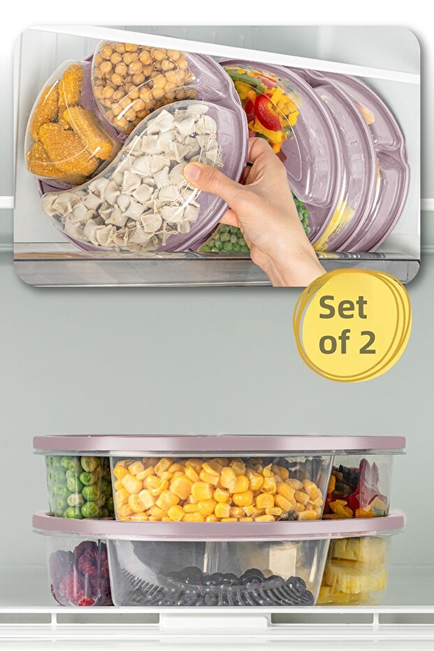 2-Piece 3-Compartment Round Storage Container 1.2 Liter Pink