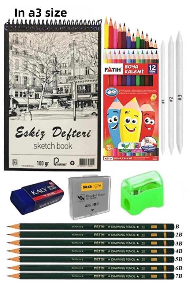 A3 Sketchbook Spralli 50 Sheets Charcoal Drawing Set Shading Pen Woodcut Dough Eraser Fa