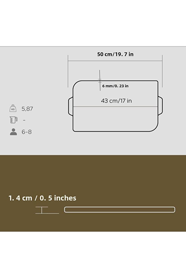 طبق تسخين مستطيل الشكل من الحديد الزهر بمقبض مزدوج مقاس 26 × 47 سم - 6