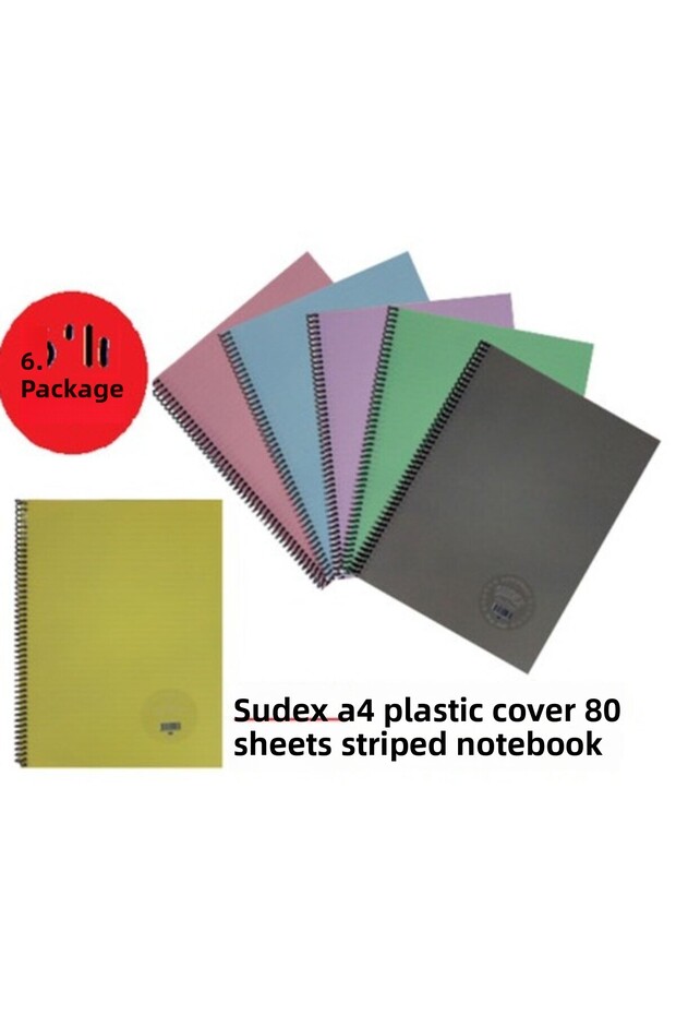 Sudex 80 ورقة مخططة 6 قطع غطاء بلاستيكي دفتر سلكي