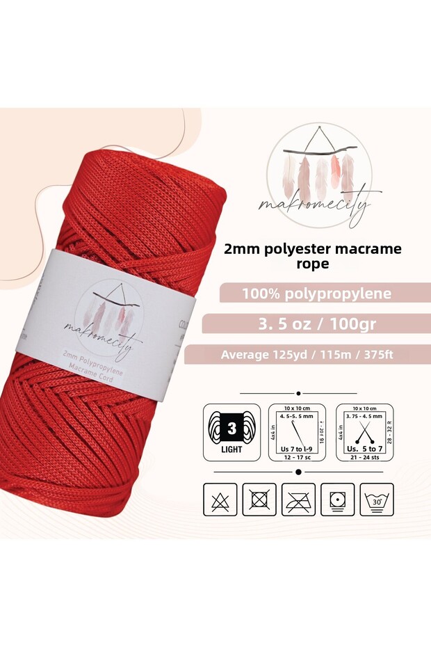 Premium 100 Gr Polyester Macrame Thread Red 2mm - 120 M Supla Thread And Bag Thread - 3