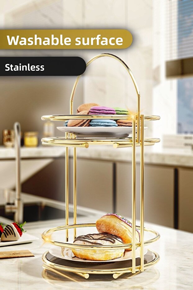 Catering 2 Tiers 40 Cm Gold Luxury Cookie Holder Tray Serving Presentation Organizer Kitchen Organizer