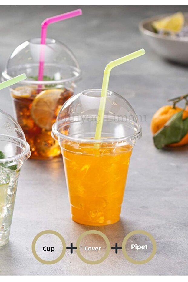 Plastic Transparent Cup with Lid and Straw 300ml Cc Milkshake Coffee Lemonade Cup 25 Pieces
