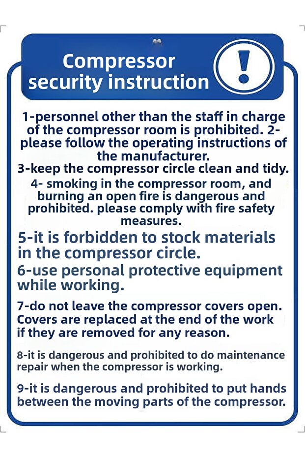 Compressor Safety Instruction Warning/Warning Sign