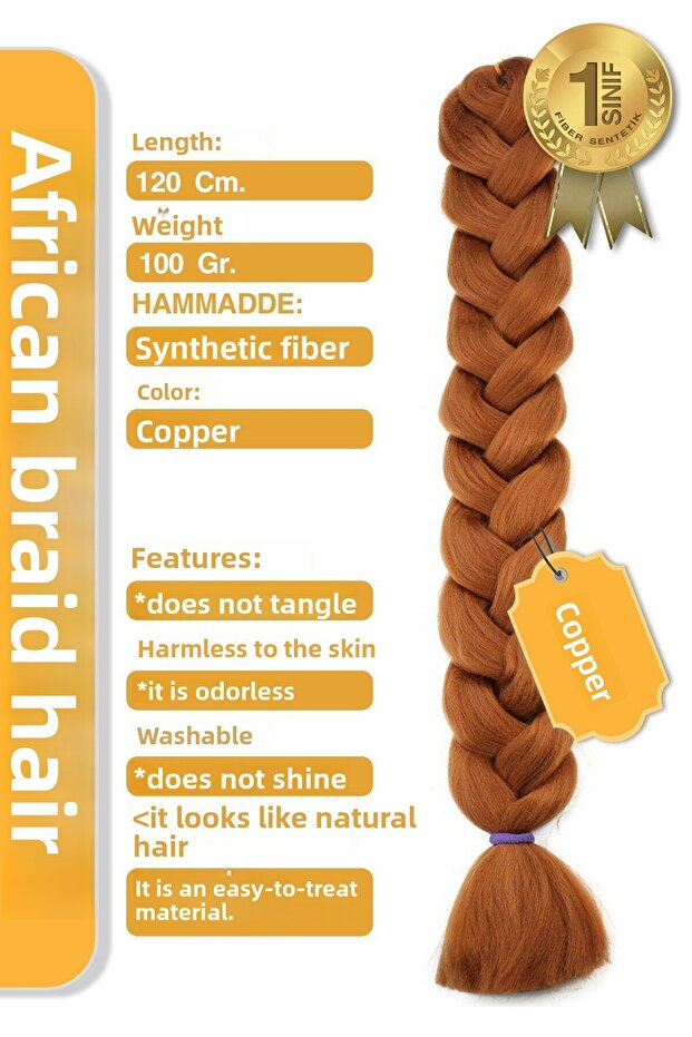 Fiber Synthetic Hair for African Braids, Rasta and Box Braids - Copper