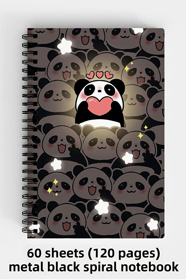 Sweet Panda Heart Design A5 Spiral Hard Cover Notebook 120 Sheets
