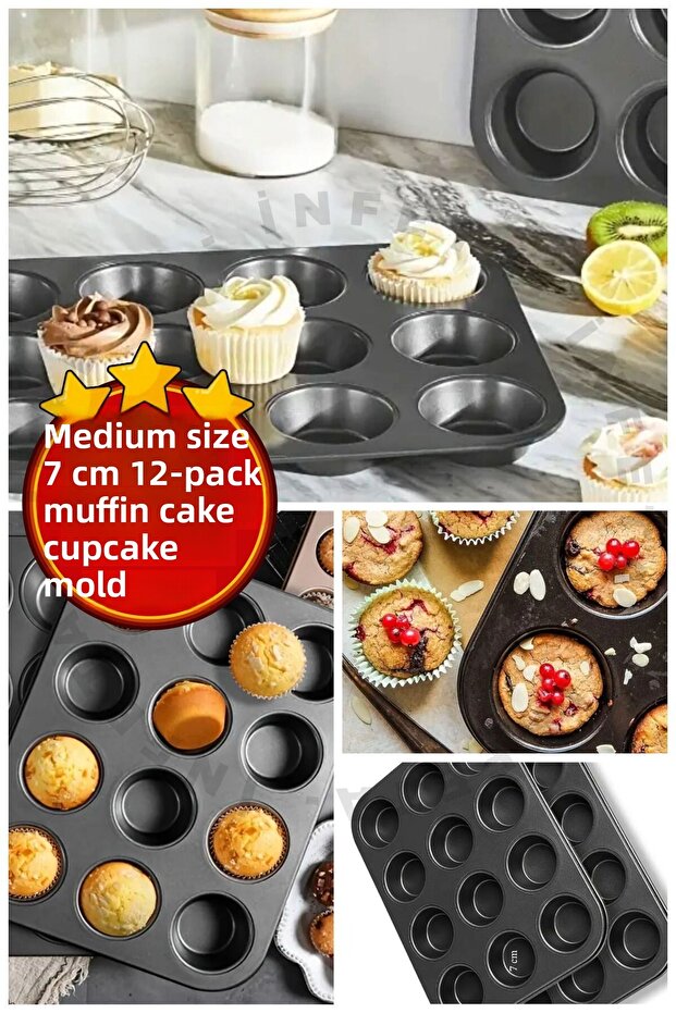 7cm Medium Size 12-Pack Fireproof Non-Stick Muffin Cupcake Mold, Cheesecake Tartole Pastry Cake Mold