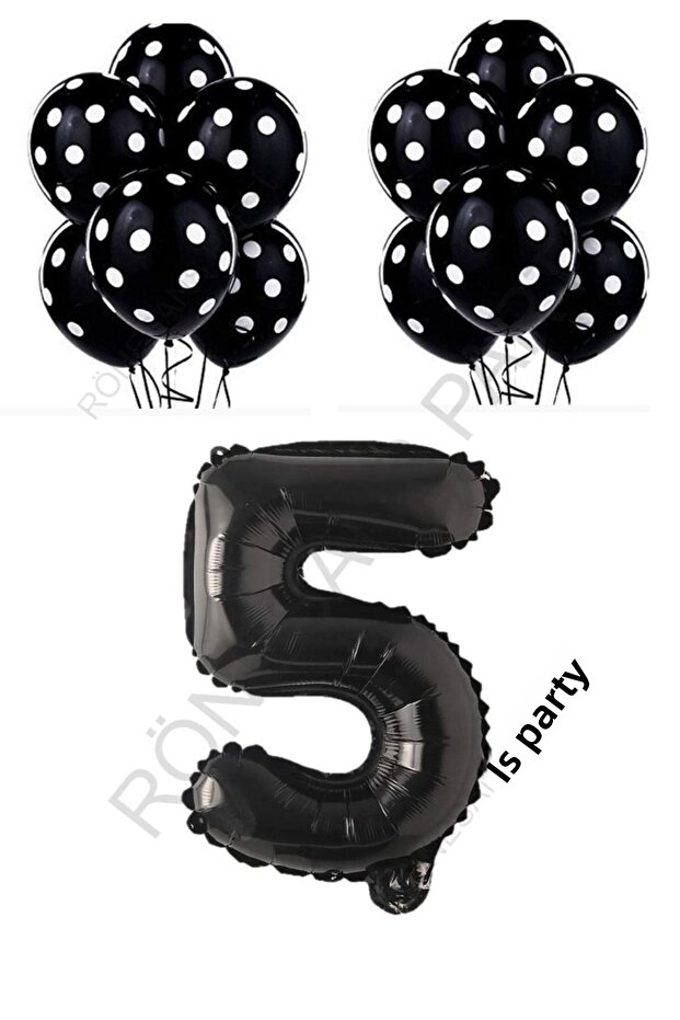 Black Number and Black and White Polka Dot Balloon Set Age 5