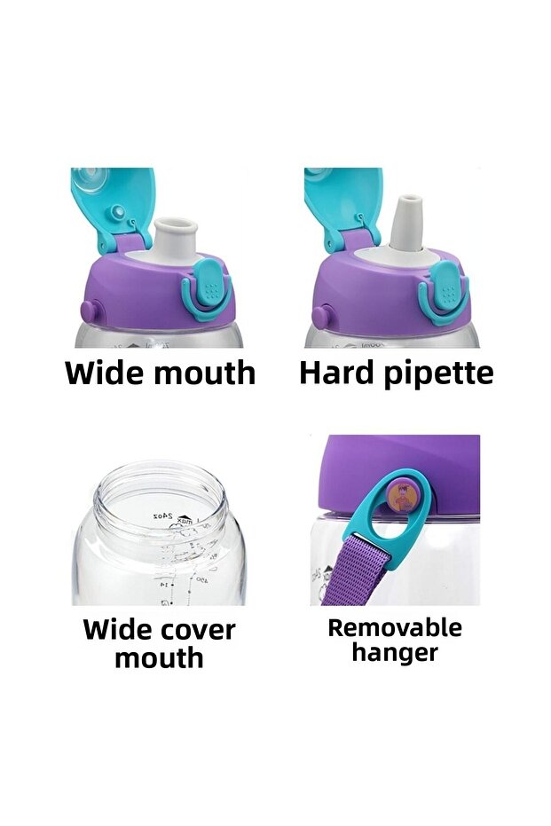 Small Size 480ml Tritan Children's Water Bottle with Case, Hanger, With/Without Straw, Two Separate Lids - 5