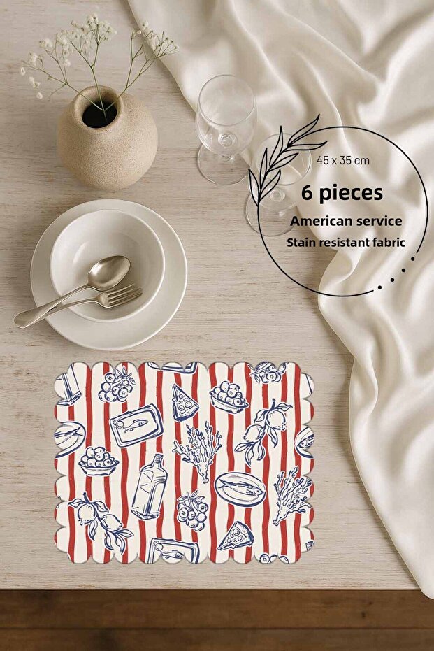 Laser Cut 6 Pieces of American Service - Seamless Suede Fabric - 45 X 35 cm - Sardines