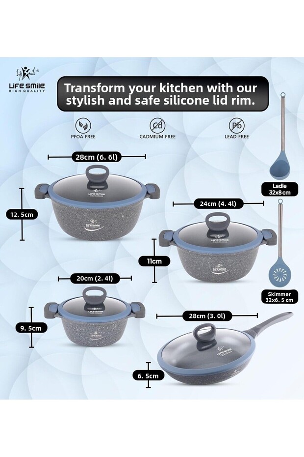 16 Pieces Cookware and Pans Set, Titanium Granite Finish, Induction Base - 5
