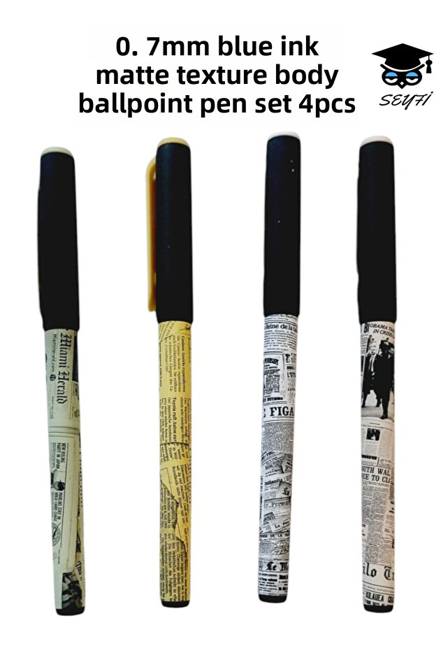0.7 mm Blue Ink Matte Texture Body Ballpoint Pen Set 4 Pcs