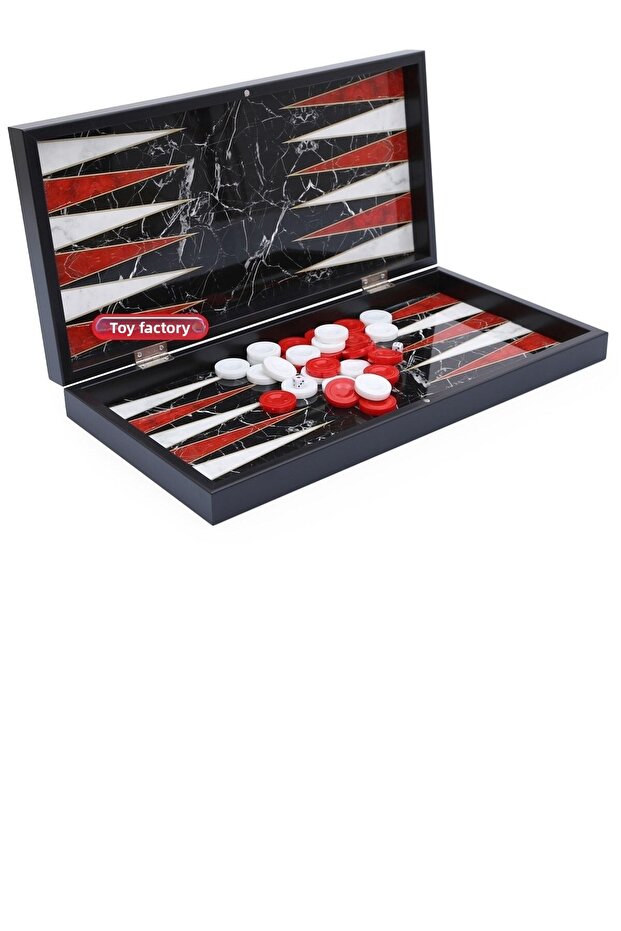 Black Marble Patterned Backgammon Set Large Size - 3