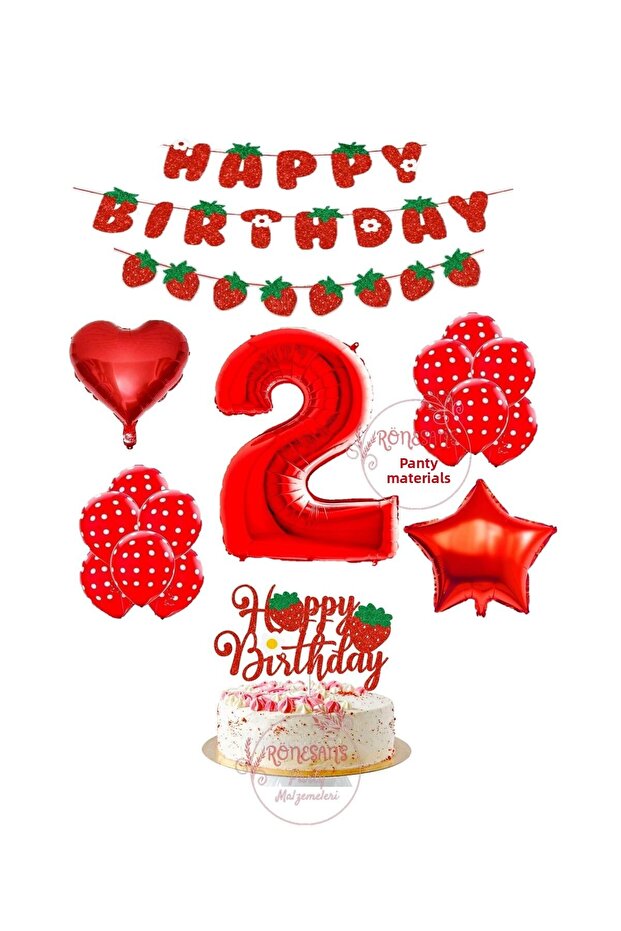 Renaissance Strawberry Themed Birthday Party Set Age 2 - 1